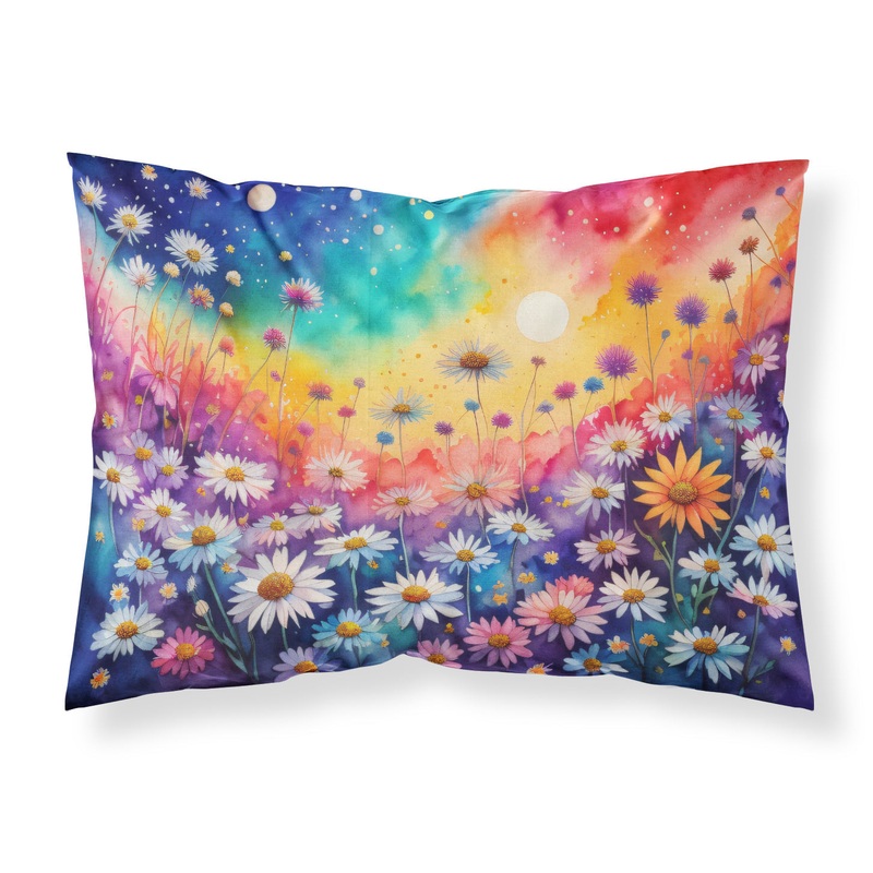 Asters in Color Fabric Standard Pillowcase  Artistic Decorative Front, White Back
