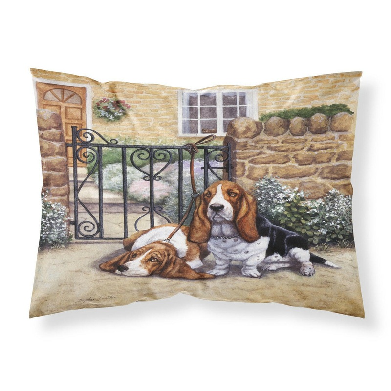 Basset Hound at the gate Fabric Standard Pillowcase  Artistic Decorative Front, White Back BDBA0312PILLOWCASE