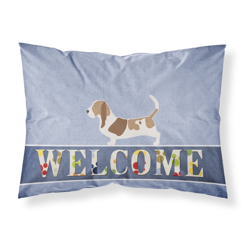 Basset Hound Welcome Fabric Standard Pillowcase  Artistic Decorative Front, White Back BB5506PILLOWCASE