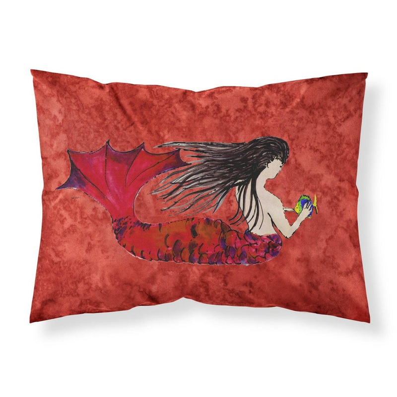 Black Haired Mermaid on Red Fabric Standard Pillowcase  Artistic Decorative Front, White Back 8726PILLOWCASE