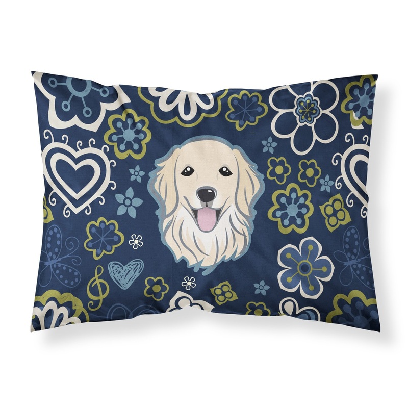 Blue Flowers Golden Retriever Fabric Standard Pillowcase  Artistic Decorative Front, White Back BB5056PILLOWCASE
