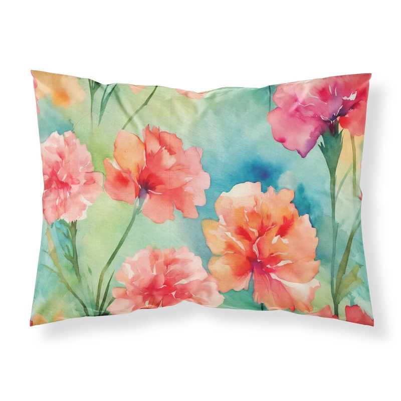 Carnations in Watercolor Fabric Standard Pillowcase  Artistic Decorative Front, White Back