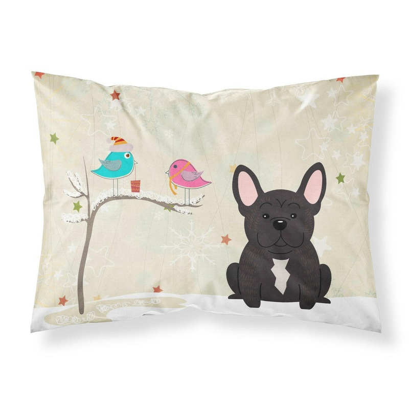 Christmas Presents between Friends French Bulldog Brindle Fabric Standard Pillowcase  Artistic Decorative Front, White Back BB2481PILLOWCASE