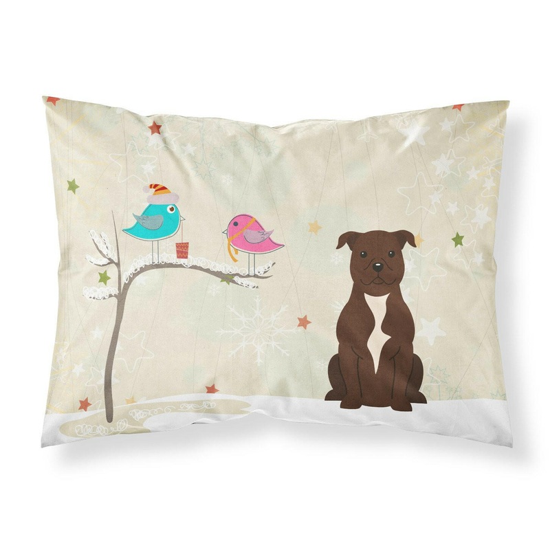 Christmas Presents between Friends Staffordshire Bull Terrier Chocolate Fabric Standard Pillowcase  Artistic Decorative Front, White Back BB2520PILLOWCASE