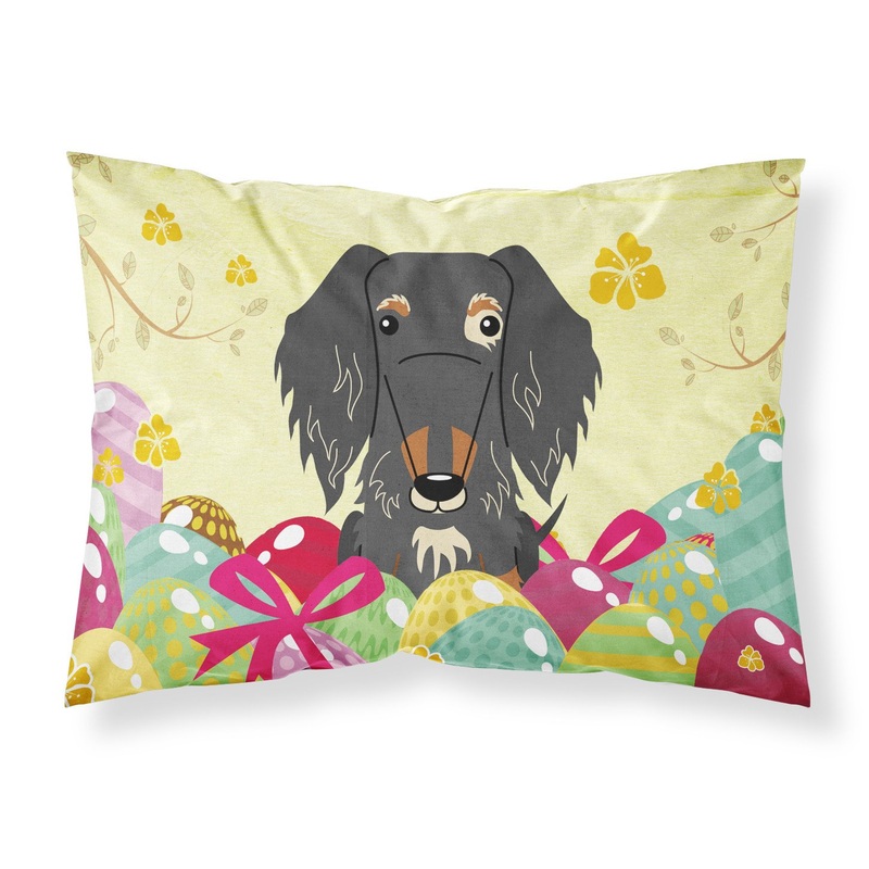 Easter Eggs Wire Haired Dachshund Dapple Fabric Standard Pillowcase  Artistic Decorative Front, White Back BB6128PILLOWCASE