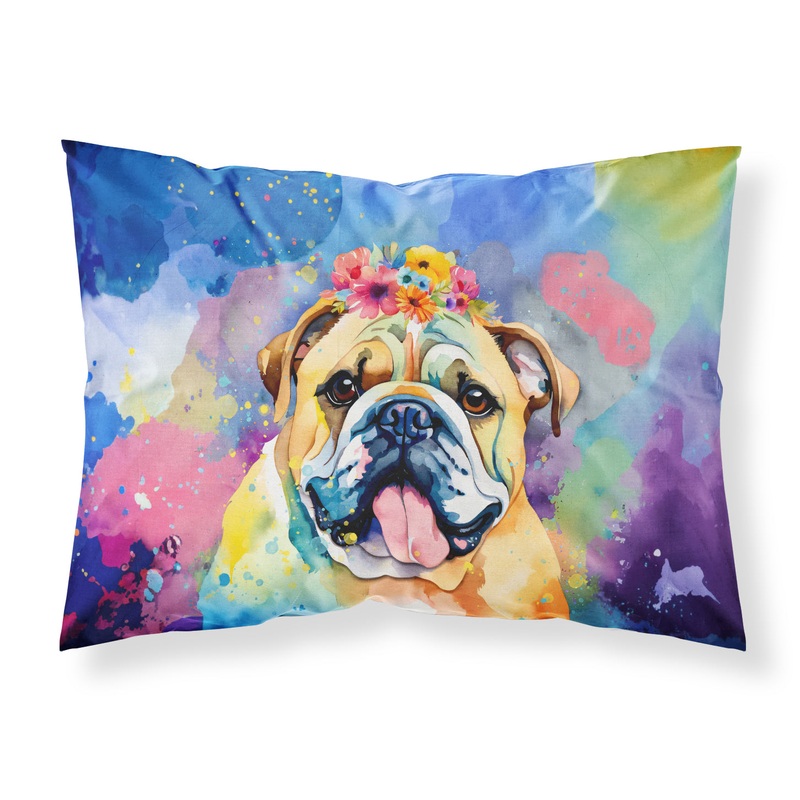 English Bulldog Hippie Dawg Standard Pillowcase  Artistic Decorative Front, White Back