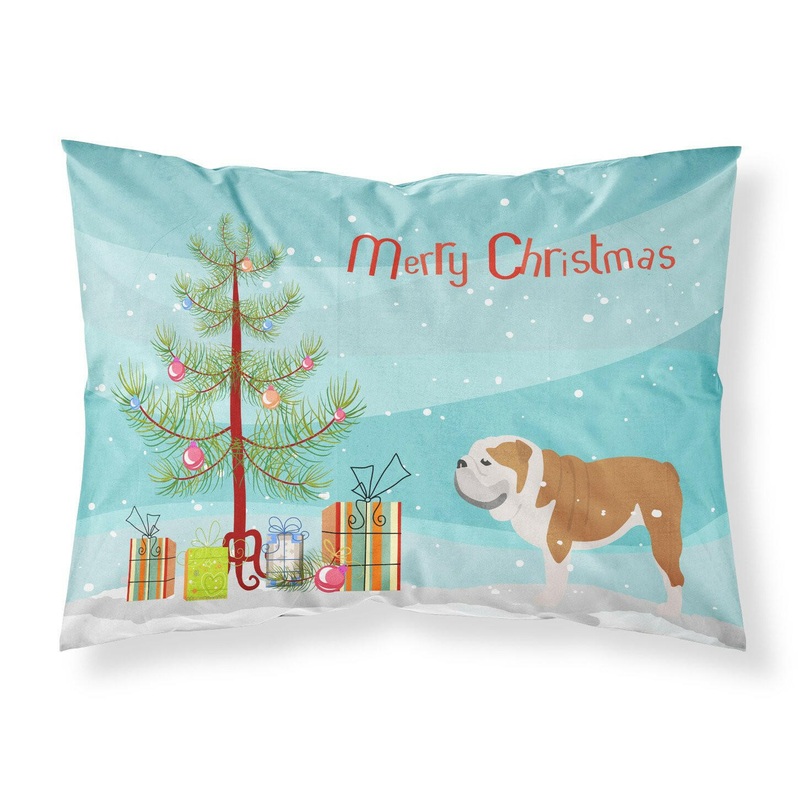 English Bulldog Merry Christmas Tree Fabric Standard Pillowcase  Artistic Decorative Front, White Back BB2980PILLOWCASE
