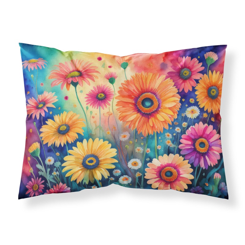 Gerbera Daisies in Color Fabric Standard Pillowcase  Artistic Decorative Front, White Back