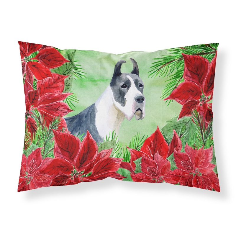 Harlequin Great Dane Poinsettas  Standard Pillowcase  Artistic Decorative Front, White Back CK1292PILLOWCASE