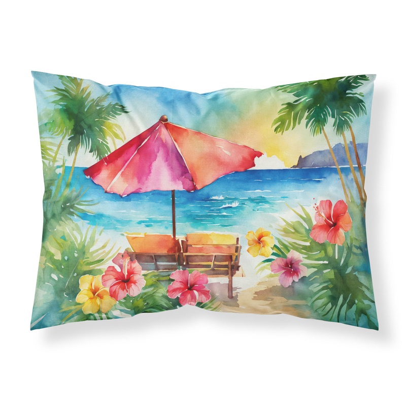 Hawaii Hawaiian Hibiscus in Watercolor Fabric Standard Pillowcase  Artistic Decorative Front, White Back