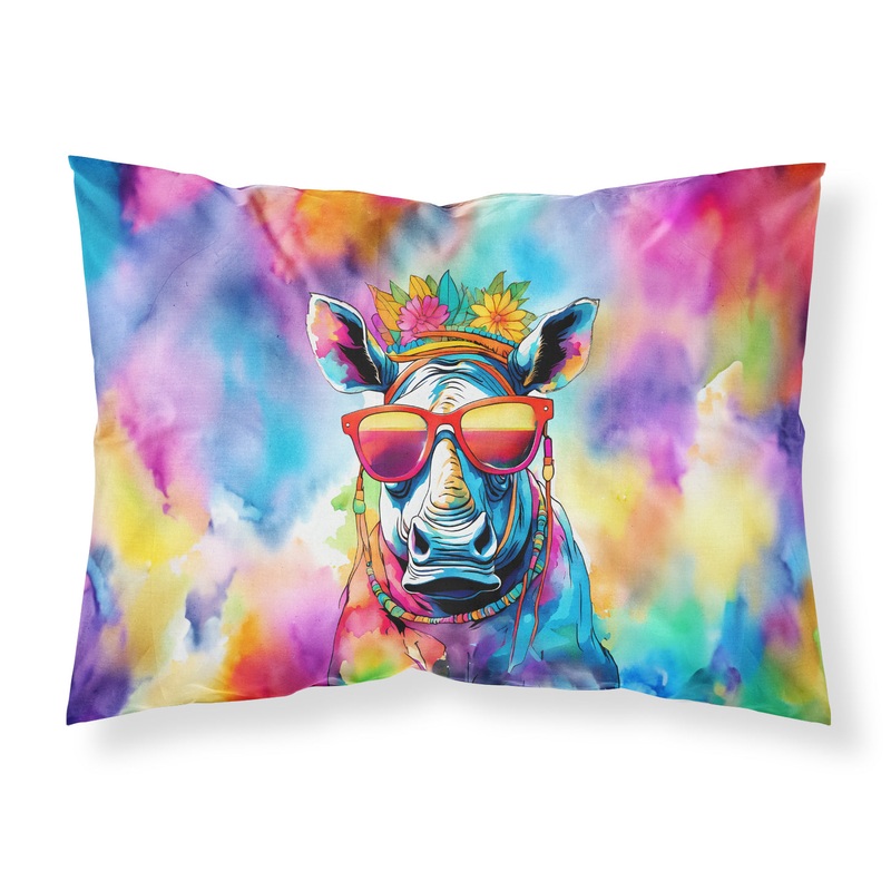 Hippie Animal Rhinoceros Standard Pillowcase  Artistic Decorative Front, White Back