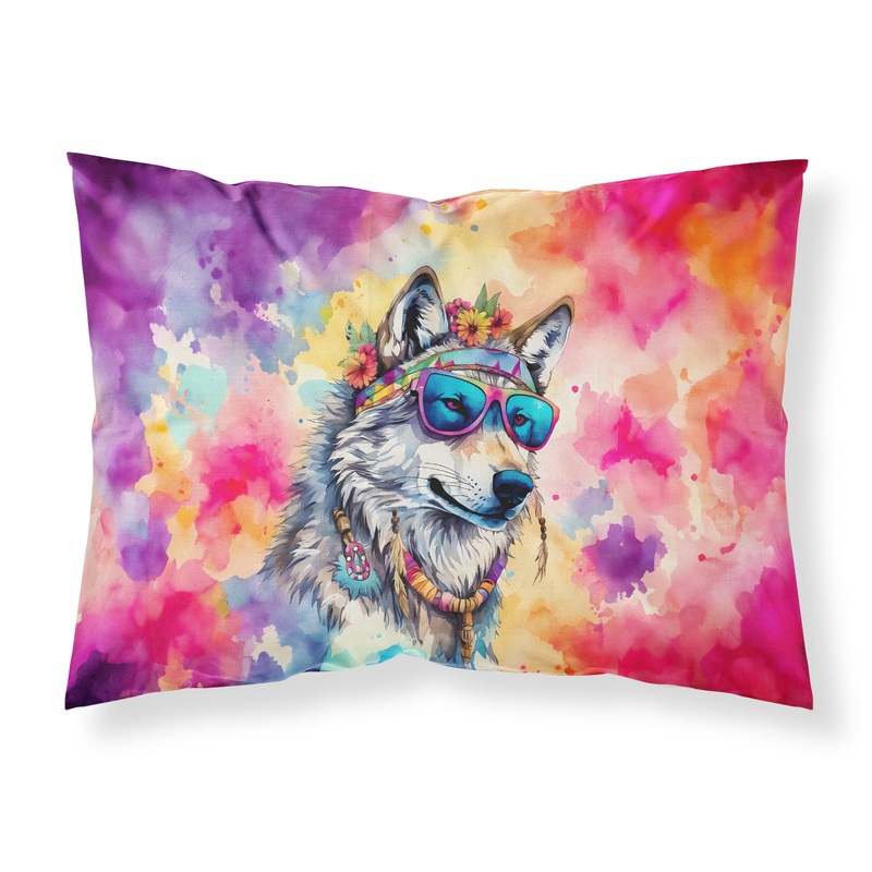 Hippie Animal Wolf Standard Pillowcase  Artistic Decorative Front, White Back