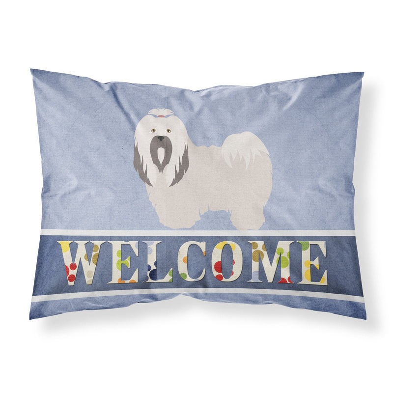 Lhasa Apso Welcome Fabric Standard Pillowcase  Artistic Decorative Front, White Back BB8319PILLOWCASE