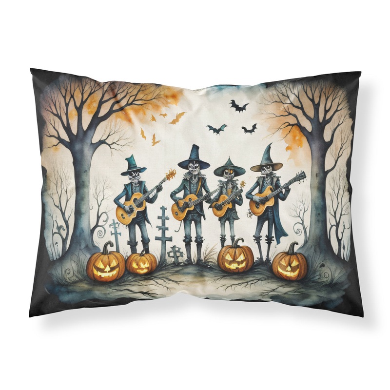 Mariachi Skeleton Band Spooky Halloween Fabric Standard Pillowcase  Artistic Decorative Front, White Back