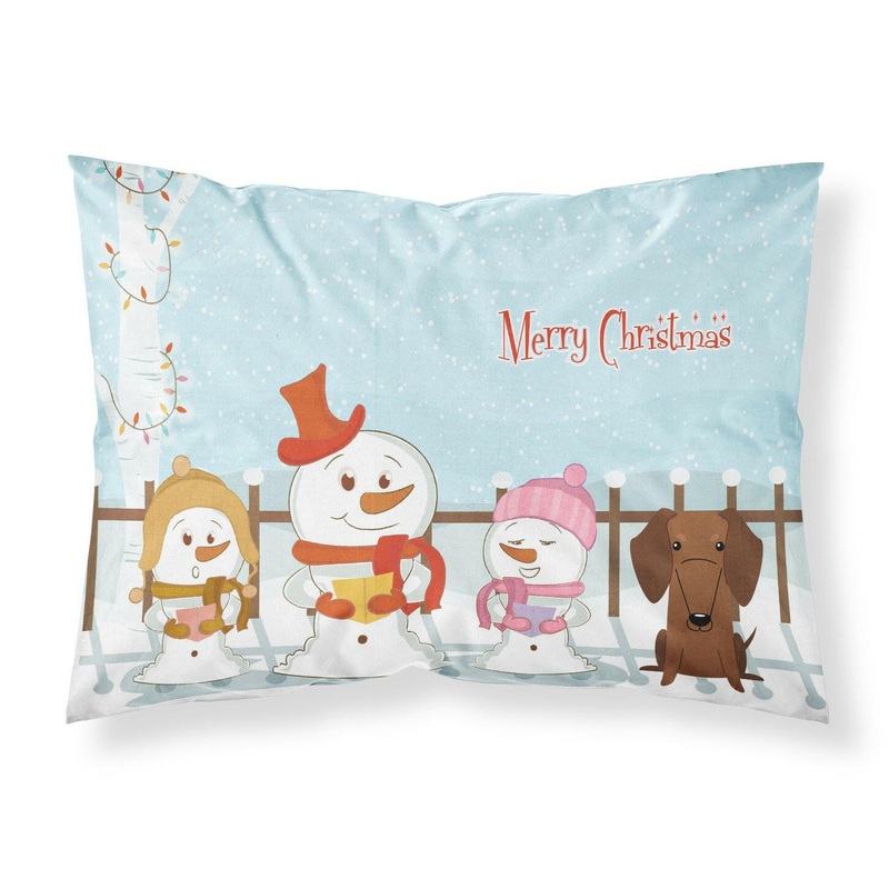 Merry Christmas Carolers Dachshund Red Brown Fabric Standard Pillowcase  Artistic Decorative Front, White Back BB2461PILLOWCASE