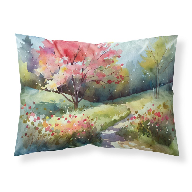 North Carolina Dogwoods in Watercolor Fabric Standard Pillowcase  Artistic Decorative Front, White Back