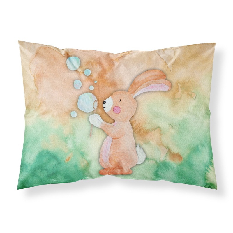 Rabbit and Bubbles Watercolor Fabric Standard Pillowcase  Artistic Decorative Front, White Back BB7349PILLOWCASE