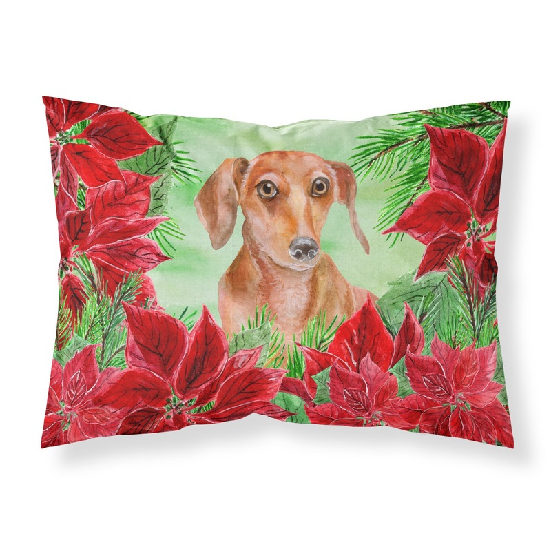 Red Dachshund Poinsettas  Standard Pillowcase  Artistic Decorative Front, White Back CK1355PILLOWCASE