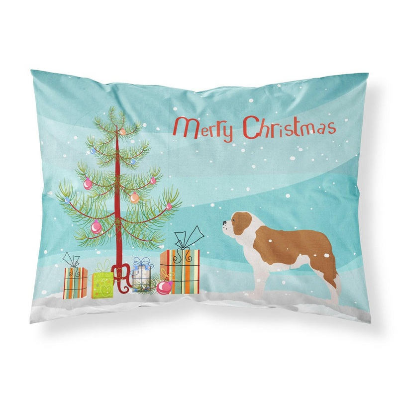 Saint Bernard Merry Christmas Tree Fabric Standard Pillowcase  Artistic Decorative Front, White Back BB2994PILLOWCASE