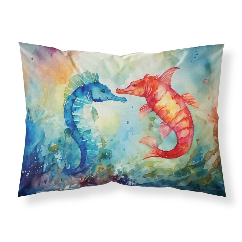 Seahorses Standard Pillowcase  Artistic Decorative Front, White Back