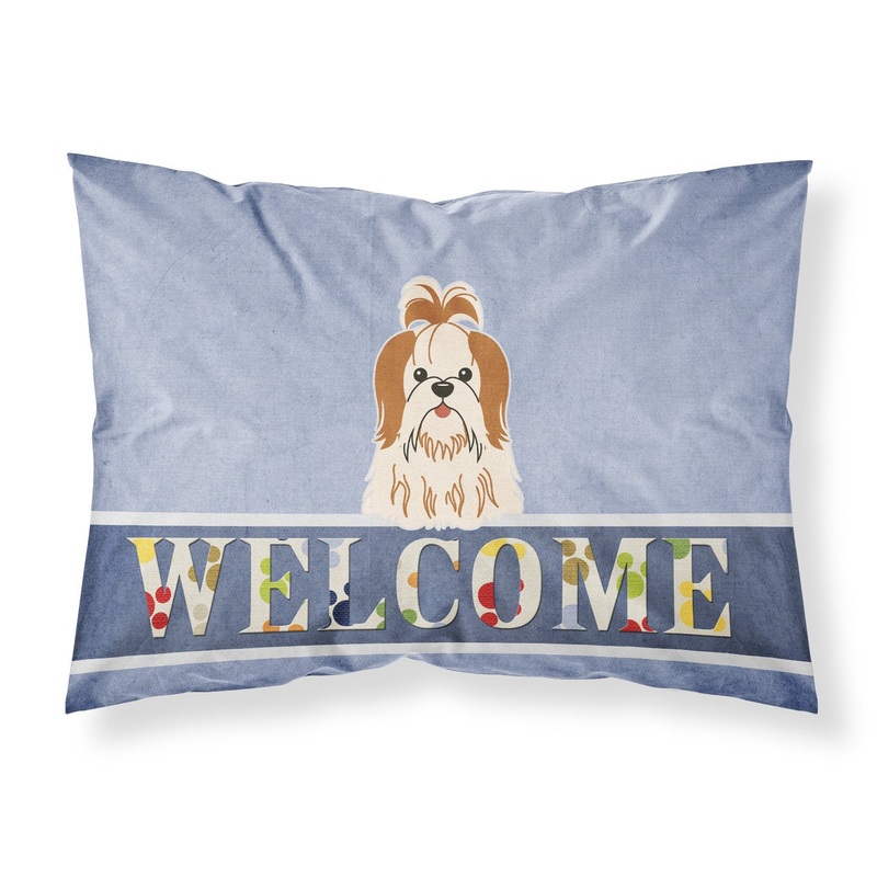 Shih Tzu Red White Welcome Fabric Standard Pillowcase  Artistic Decorative Front, White Back BB5668PILLOWCASE