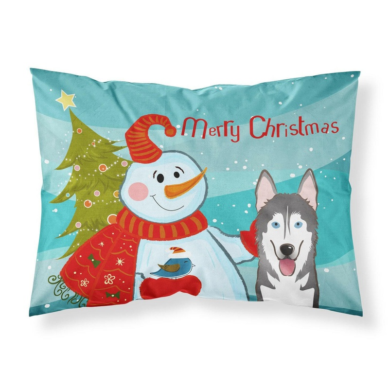 Snowman with Alaskan Malamute Fabric Standard Pillowcase  Artistic Decorative Front, White Back BB1838PILLOWCASE
