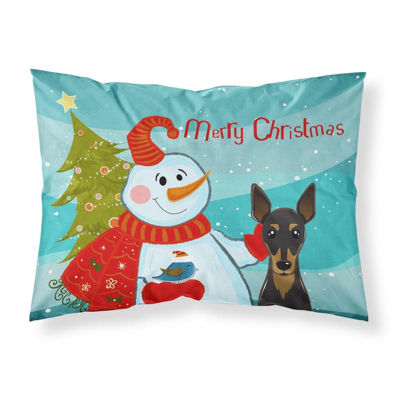 Snowman with Min Pin Fabric Standard Pillowcase  Artistic Decorative Front, White Back BB1860PILLOWCASE