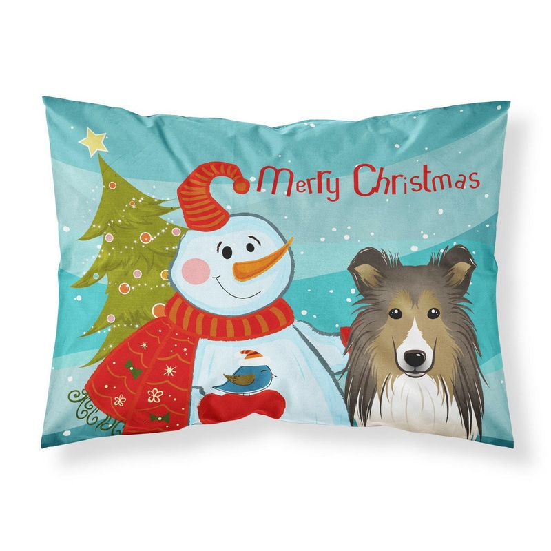 Snowman with Sheltie Fabric Standard Pillowcase  Artistic Decorative Front, White Back BB1862PILLOWCASE