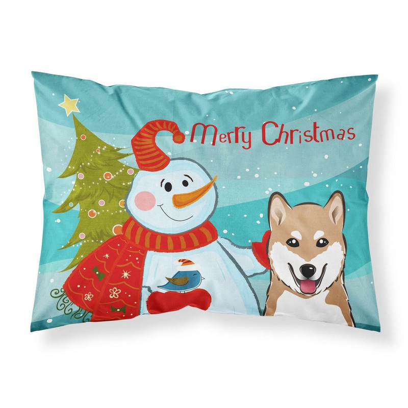 Snowman with Shiba Inu Fabric Standard Pillowcase  Artistic Decorative Front, White Back BB1845PILLOWCASE