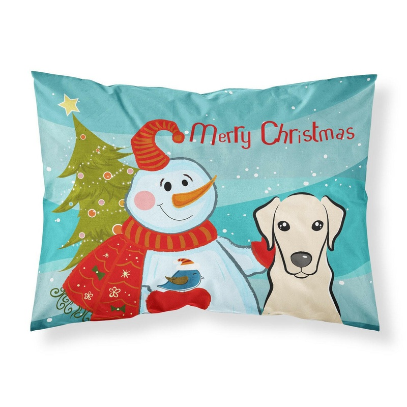 Snowman with Yellow Labrador Fabric Standard Pillowcase  Artistic Decorative Front, White Back BB1842PILLOWCASE