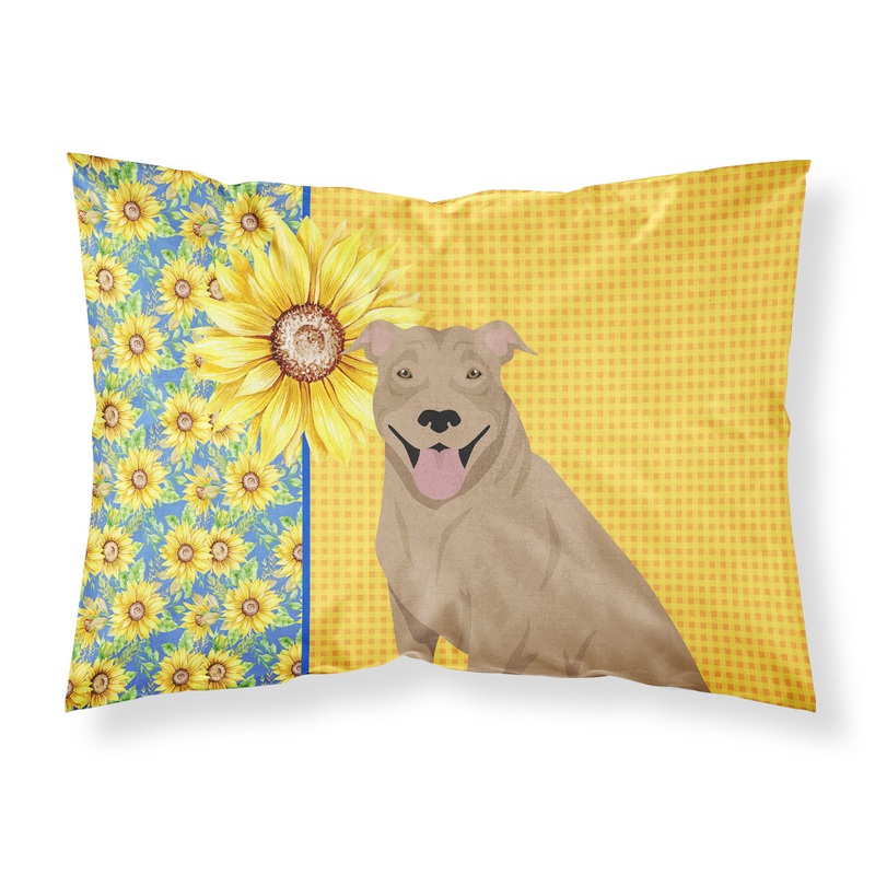 Summer Sunflowers Fawn Pit Bull Terrier Fabric Standard Pillowcase  Artistic Decorative Front, White Back