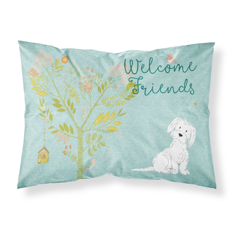 Welcome Friends Maltese Fabric Standard Pillowcase  Artistic Decorative Front, White Back BB7639PILLOWCASE