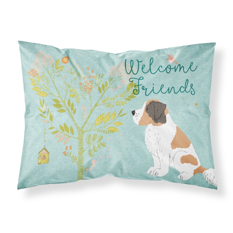 Welcome Friends Saint Bernard Fabric Standard Pillowcase  Artistic Decorative Front, White Back BB7599PILLOWCASE