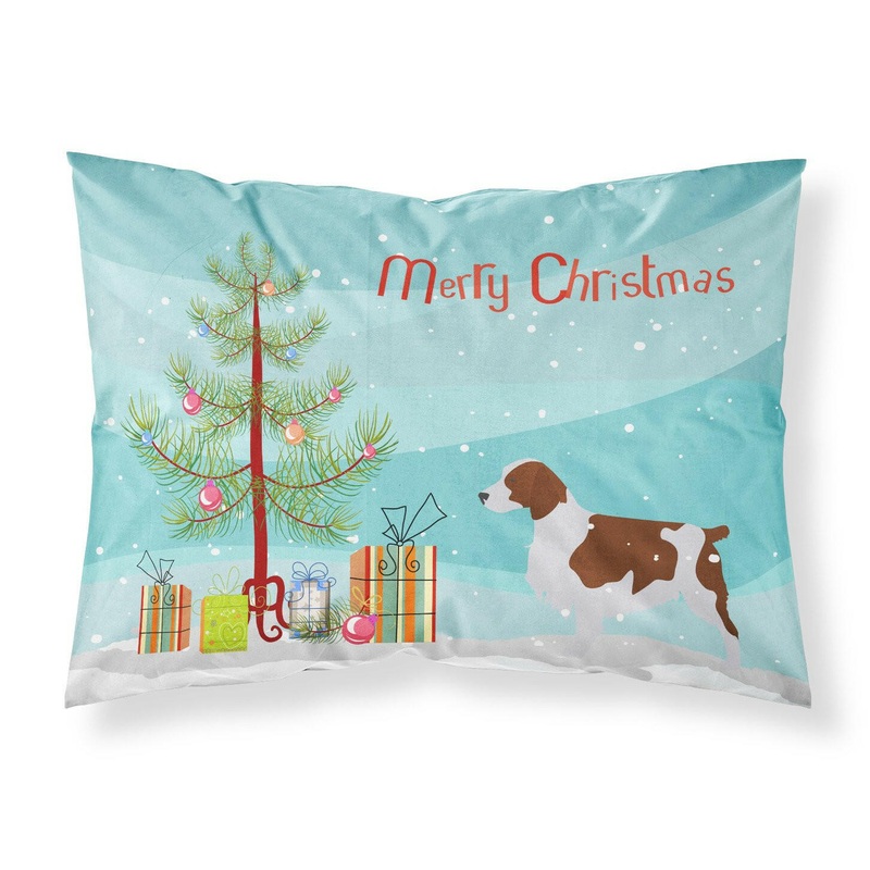 Welsh Springer Spaniel Merry Christmas Tree Fabric Standard Pillowcase  Artistic Decorative Front, White Back BB2918PILLOWCASE