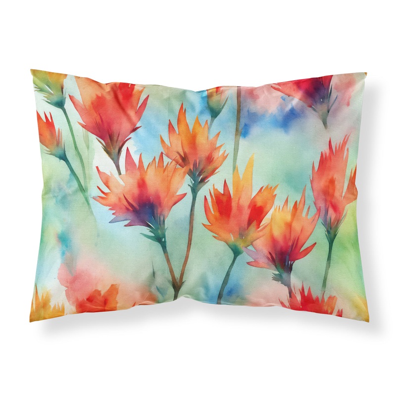 Wyoming Indian Paintbrush in Watercolor Fabric Standard Pillowcase  Artistic Decorative Front, White Back