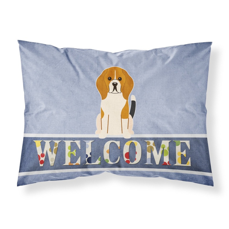Beagle Tricolor Welcome Fabric Standard Pillowcase  Artistic Decorative Front, White Back BB5621PILLOWCASE