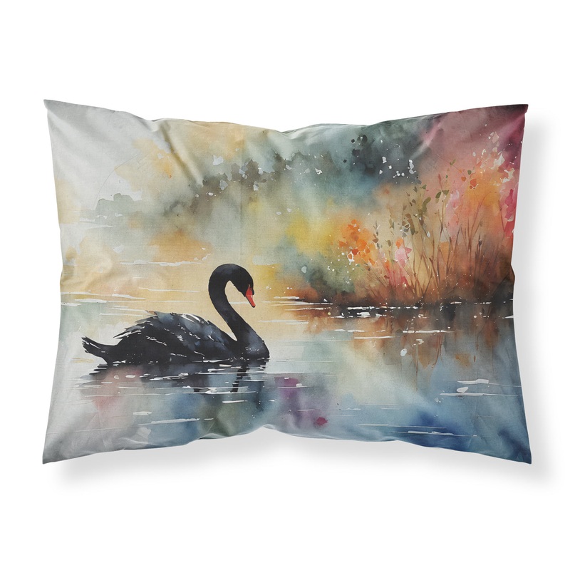 Black Swan Standard Pillowcase  Artistic Decorative Front, White Back