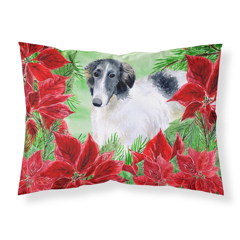 Borzoi Poinsettas  Standard Pillowcase  Artistic Decorative Front, White Back CK1320PILLOWCASE