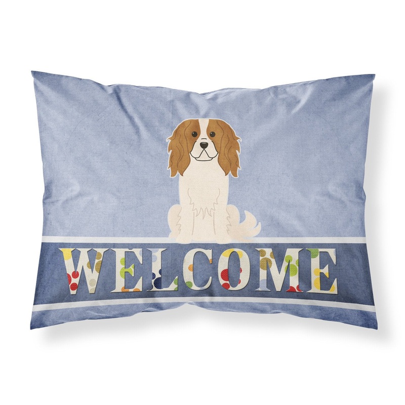 Cavalier Spaniel Welcome Fabric Standard Pillowcase  Artistic Decorative Front, White Back BB5639PILLOWCASE