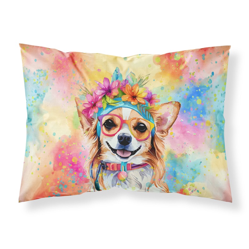 Chihuahua Hippie Dawg Standard Pillowcase  Artistic Decorative Front, White Back