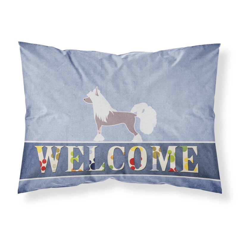 Chinese Crested Welcome Fabric Standard Pillowcase  Artistic Decorative Front, White Back BB5547PILLOWCASE