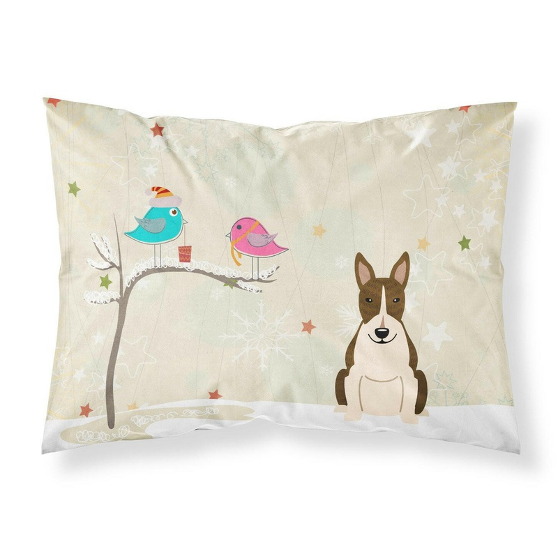 Christmas Presents between Friends Bull Terrier Dark Brindle Fabric Standard Pillowcase  Artistic Decorative Front, White Back BB2608PILLOWCASE