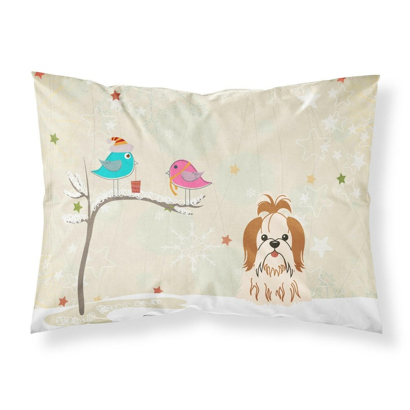 Christmas Presents between Friends Shih Tzu Red White Fabric Standard Pillowcase  Artistic Decorative Front, White Back BB2559PILLOWCASE