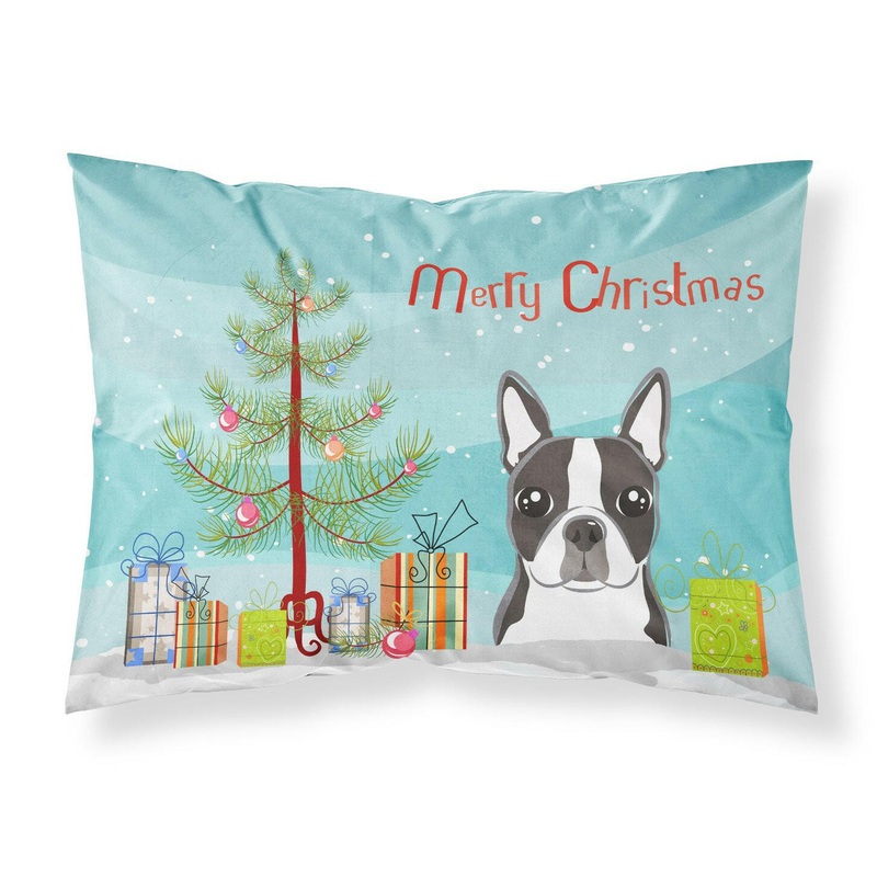 Christmas Tree and Boston Terrier Fabric Standard Pillowcase  Artistic Decorative Front, White Back BB1575PILLOWCASE