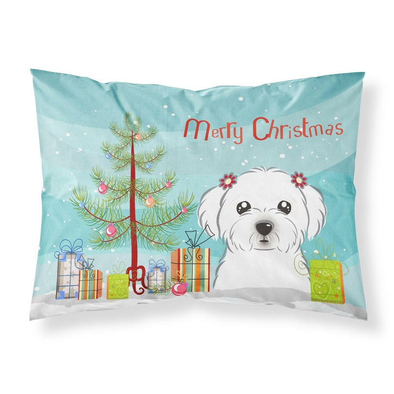 Christmas Tree and Maltese Fabric Standard Pillowcase  Artistic Decorative Front, White Back BB1580PILLOWCASE