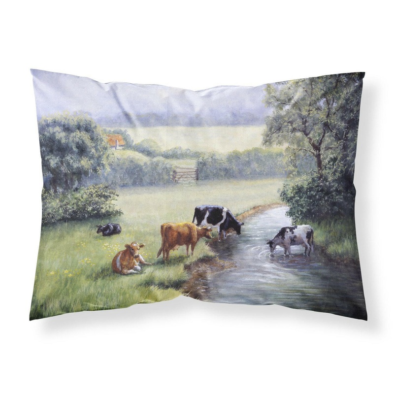 Cows Drinking at the Creek Bank Fabric Standard Pillowcase  Artistic Decorative Front, White Back BDBA0350PILLOWCASE