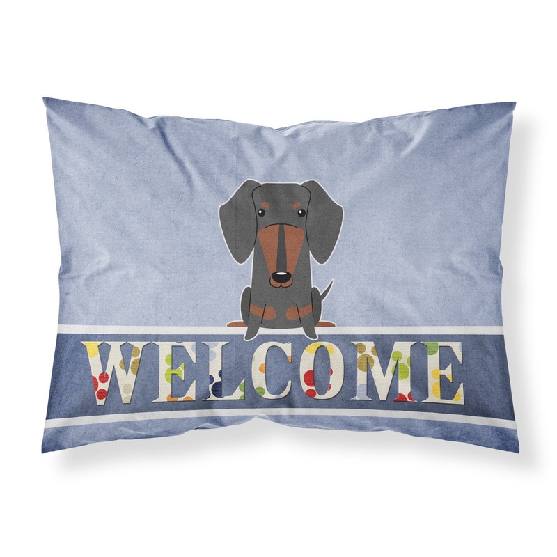 Dachshund Black Tan Welcome Fabric Standard Pillowcase  Artistic Decorative Front, White Back BB5713PILLOWCASE