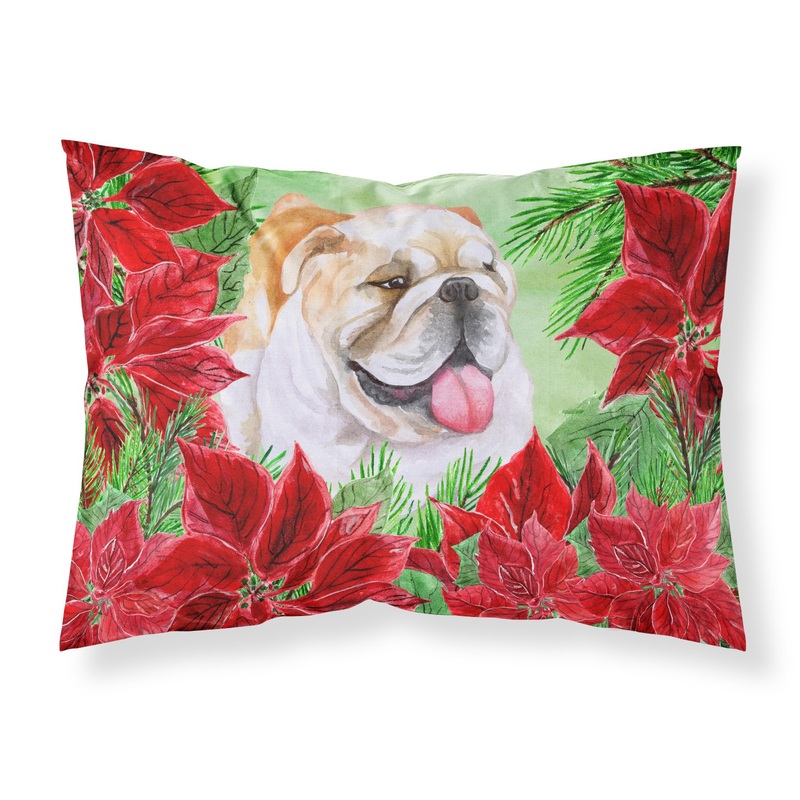 English Bulldog Poinsettas  Standard Pillowcase  Artistic Decorative Front, White Back CK1288PILLOWCASE