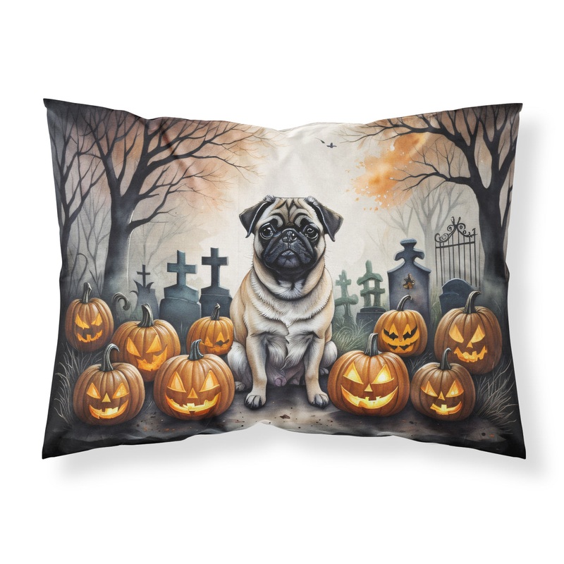 Fawn Pug Spooky Halloween Fabric Standard Pillowcase  Artistic Decorative Front, White Back