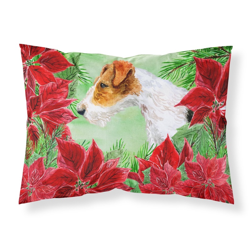 Fox Terrier Poinsettas  Standard Pillowcase  Artistic Decorative Front, White Back CK1298PILLOWCASE